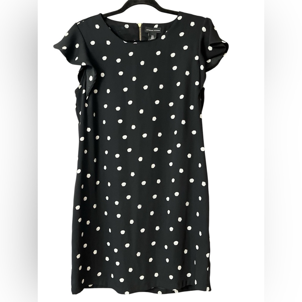 Adrienne Vittadini Black White Retro Polka Dot Flutter Sleeve Dress